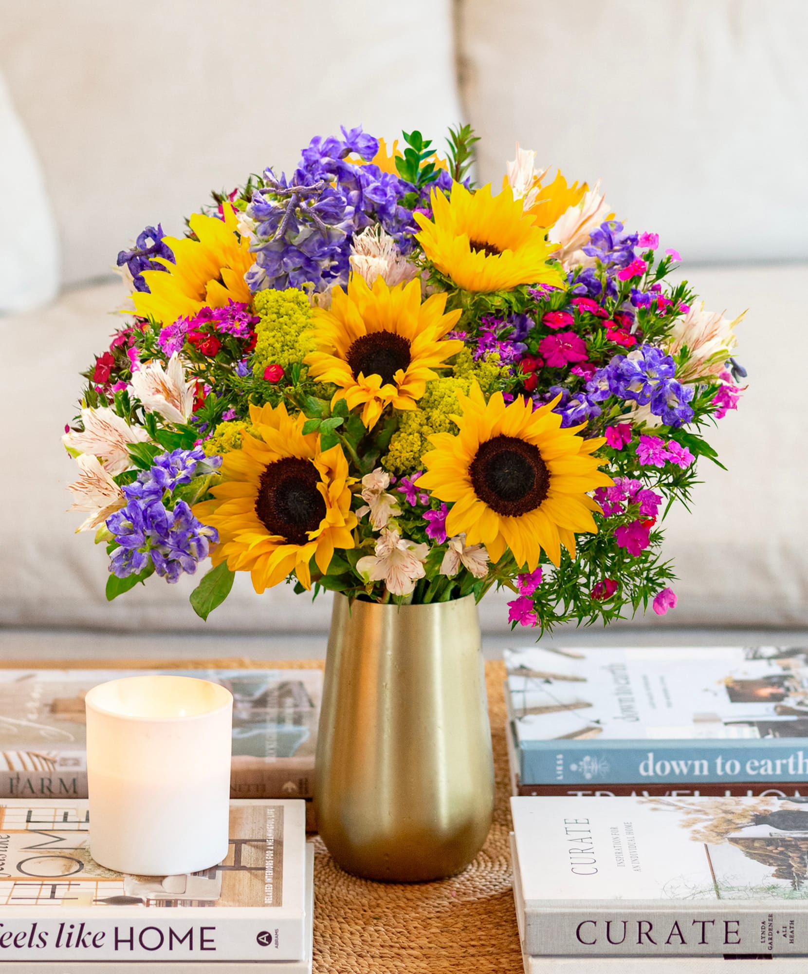 Bright sunflower bouquet with vibrant blooms, perfect for home decor or gifting.
